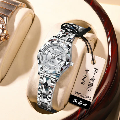 Waterproof Luminous Dual-Date Womens Quartz Watch