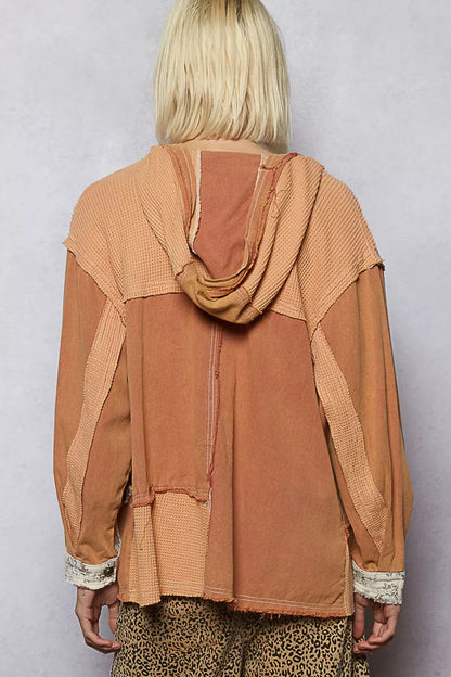 POL Button Down Hooded Jacket with Star Patch Pattern