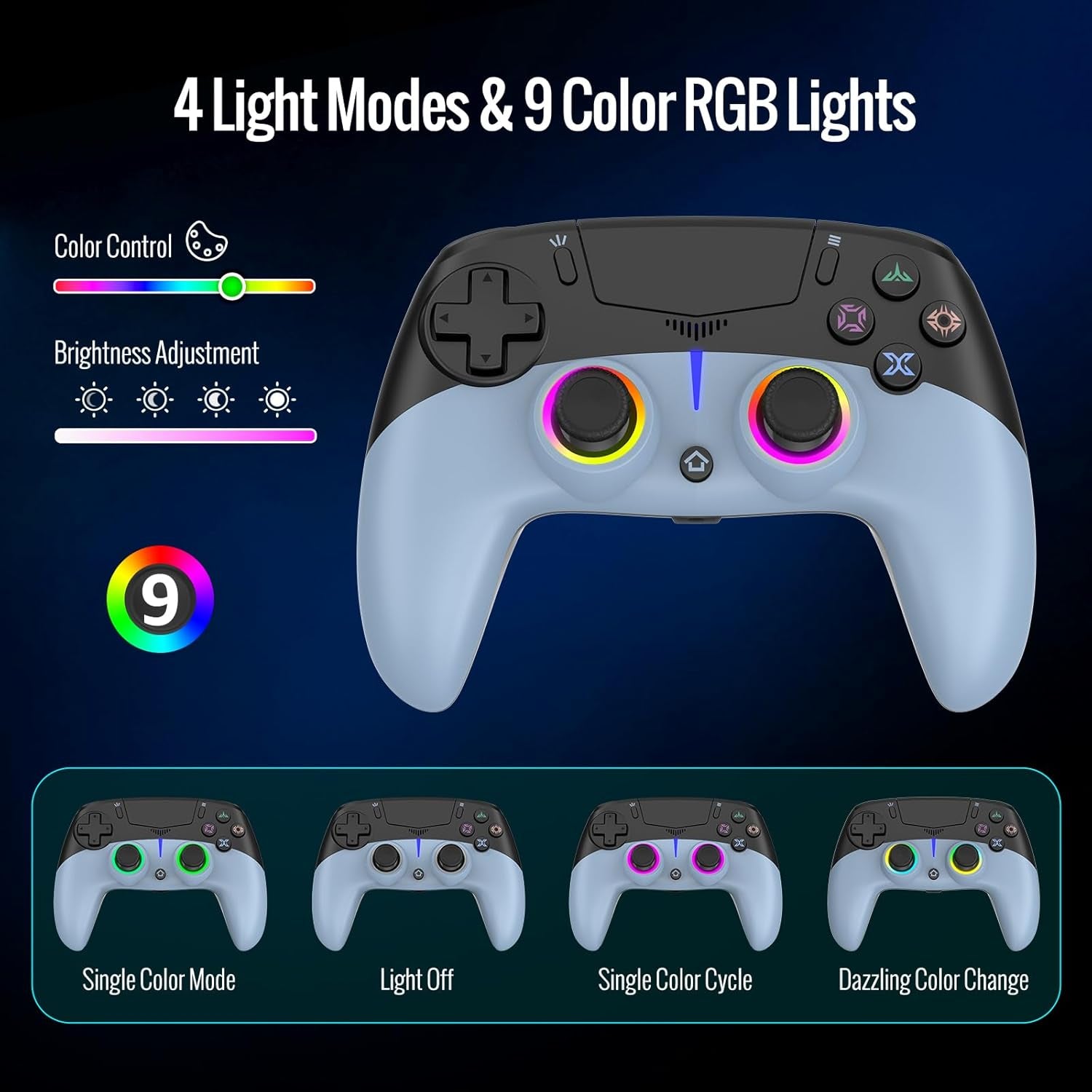 Wireless PS5 Controller with Hall Effect Sticks, RGB Lighting, Motion Control, Dual Vibration for PC