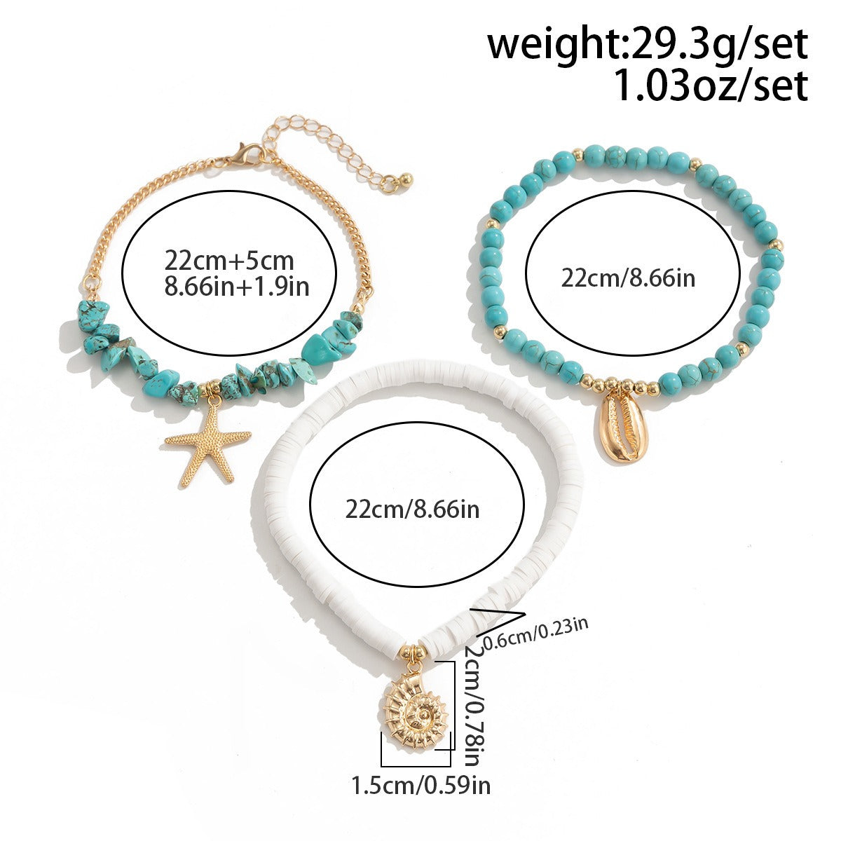 Ocean Fan Shell Rice Pearl Turquoise Anklet