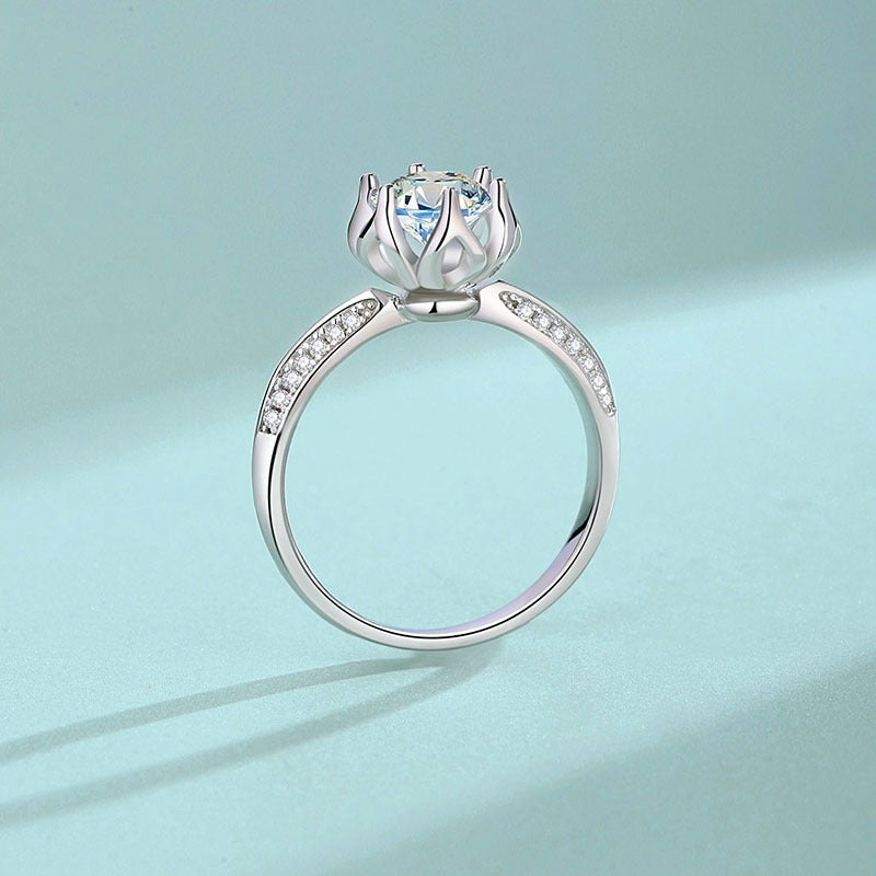 S925 Sterling Silver Anemone Flower Moissanite Diamond Ring