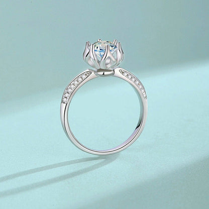 S925 Sterling Silver Anemone Flower Moissanite Diamond Ring