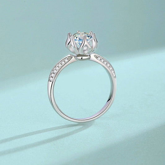 S925 Sterling Silver Anemone Flower Moissanite Diamond Ring