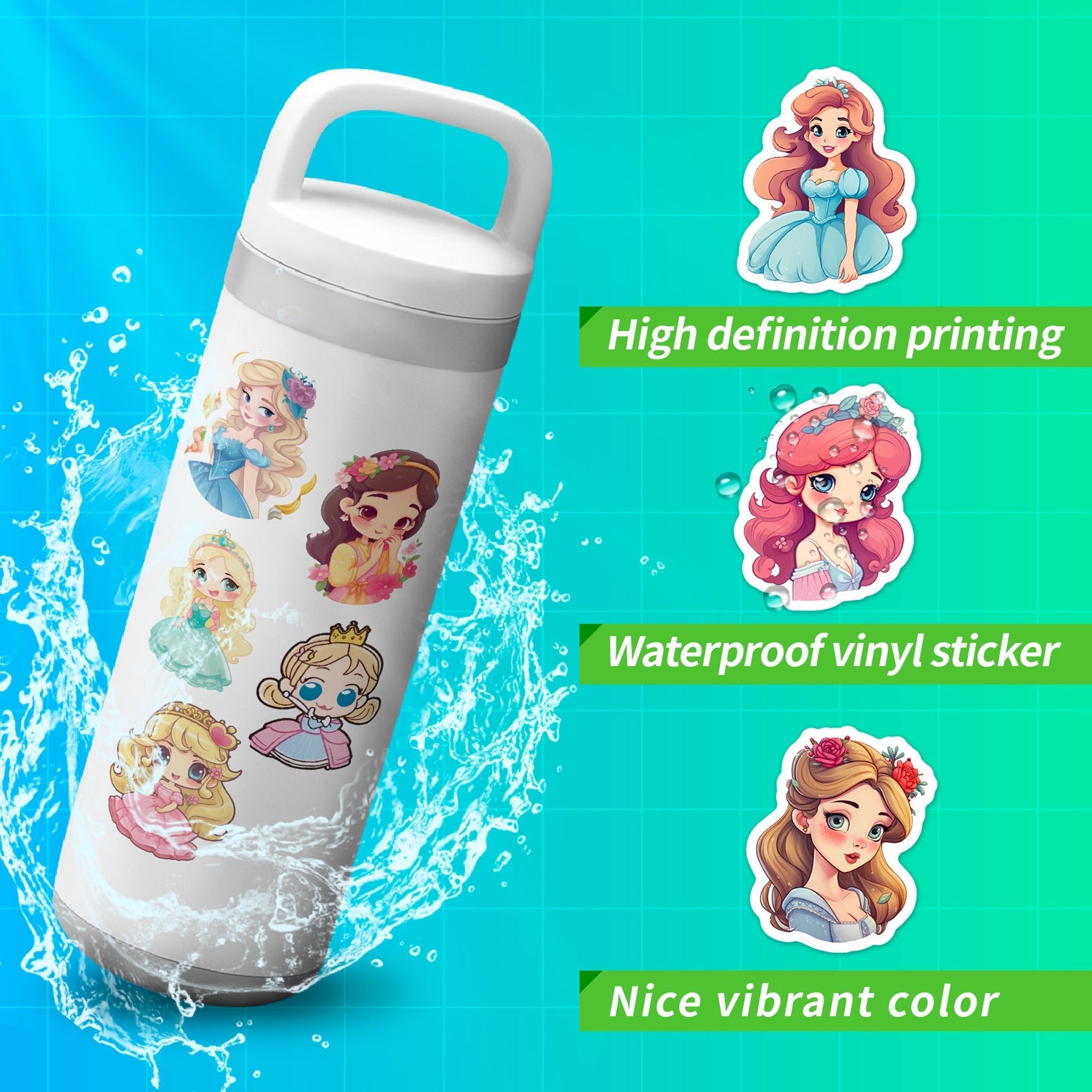Princess Sticker Sheets – 100pcs Colorful Vinyl for DIY Projects