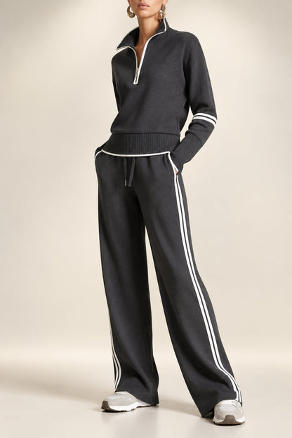 Women's Half-Zip Striped Sweatshirt & Wide-Leg Pants Set