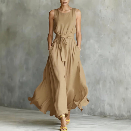 Women's Lace-Up Waist-Cinching Sleeveless Maxi Dress