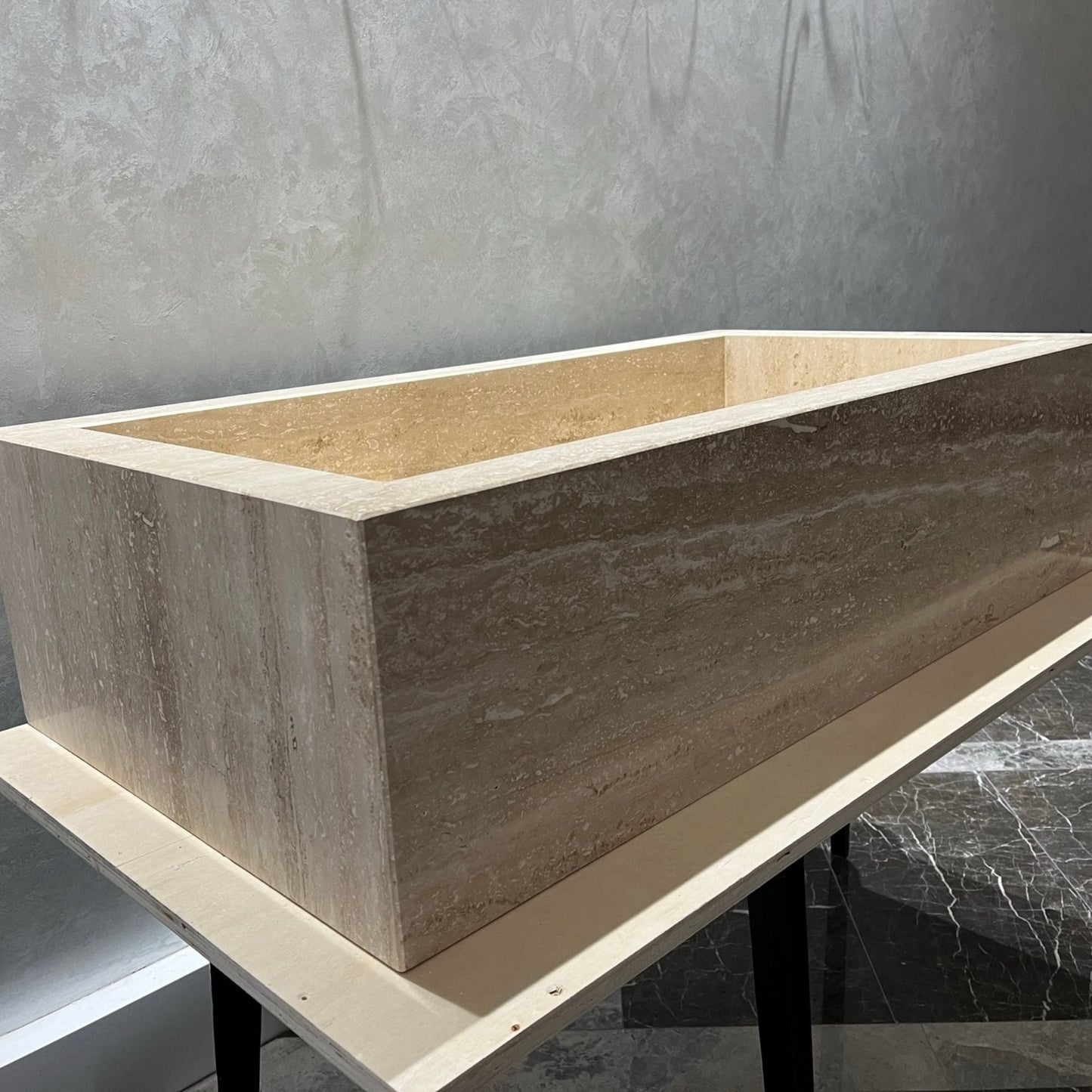 Travertine Handcrafted Custom Bathroom Sink with Natural Veining