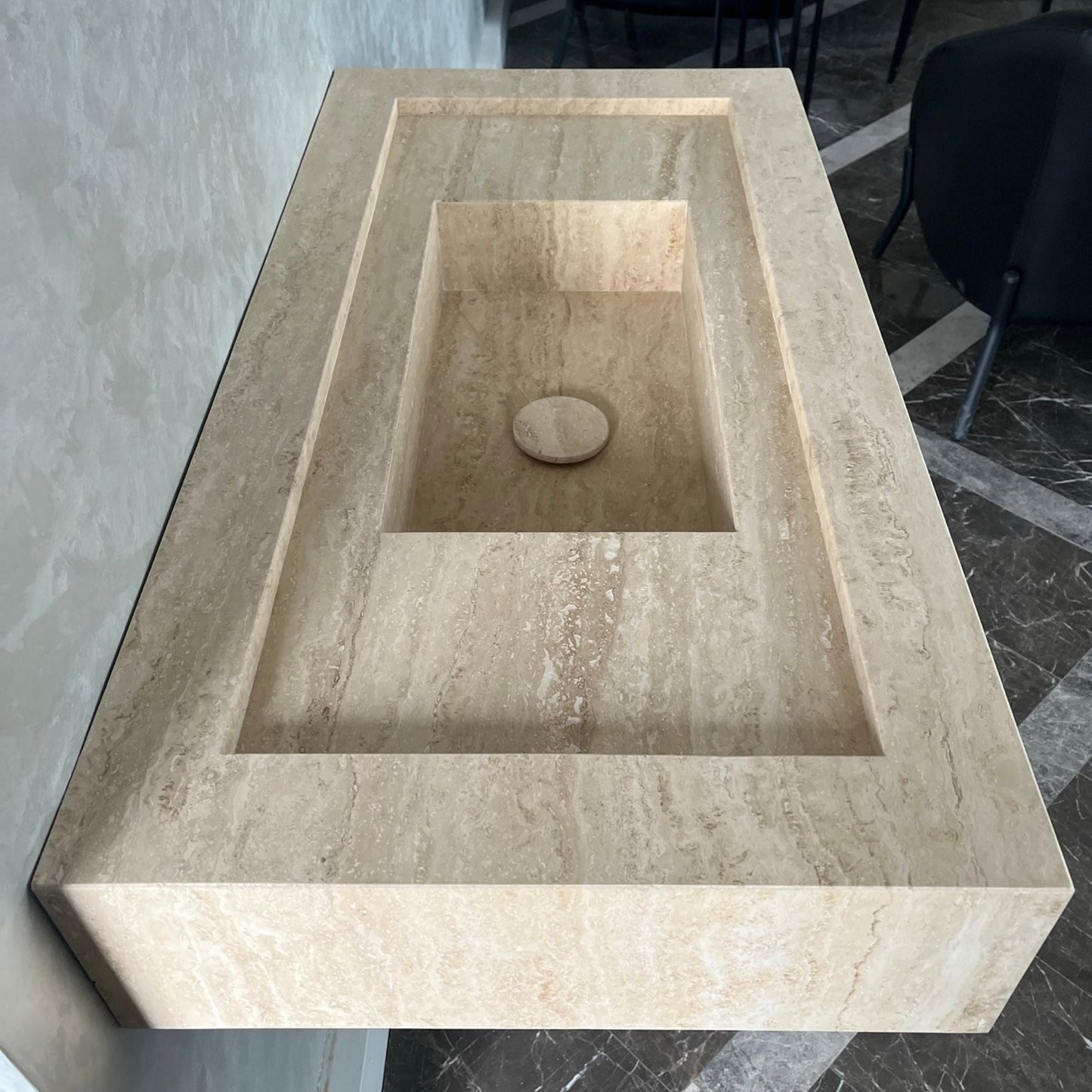 Handcrafted Travertine Natural Stone Bathroom Sink - Custom Artisan Masterpiece