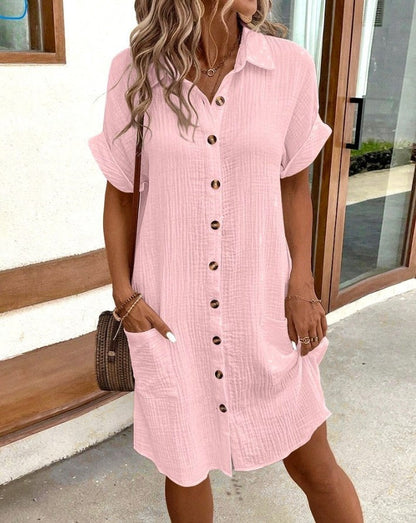 Women's Shirt Dress – V-Neck Button-Front A-Line Dress