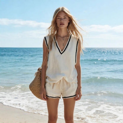 Women's V-Neck Vest & Shorts Two-Piece Set