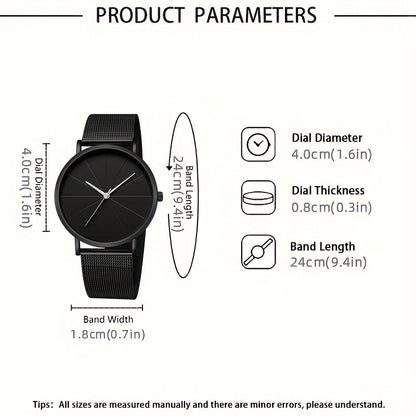 Men's Fashion Watch Ring Necklace Bracelet Set - Stainless Steel Jewelry Collection for Daily Wear
