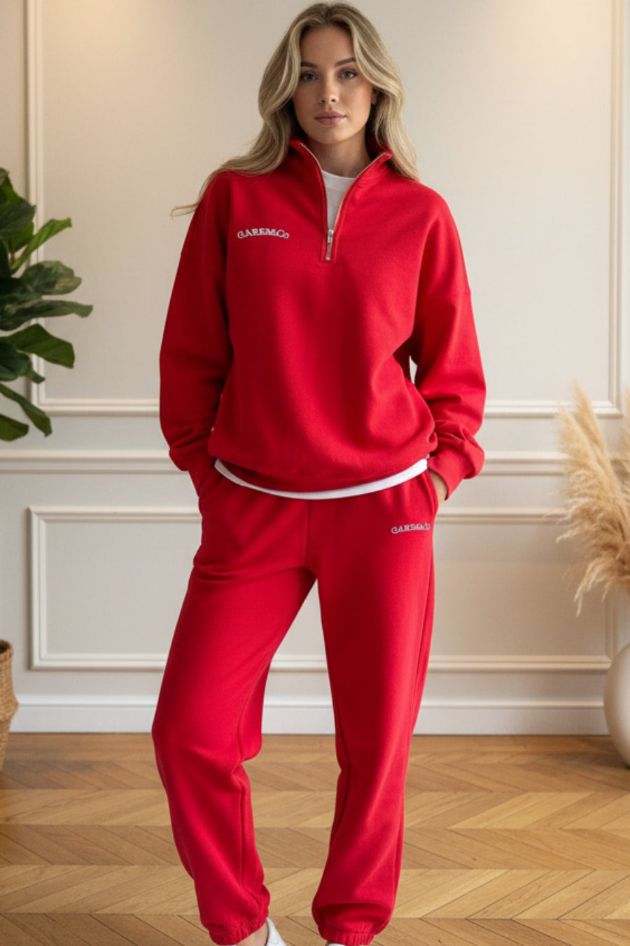 Women's Embroidered Half-Zip Sweatshirt & Jogger Pants Set