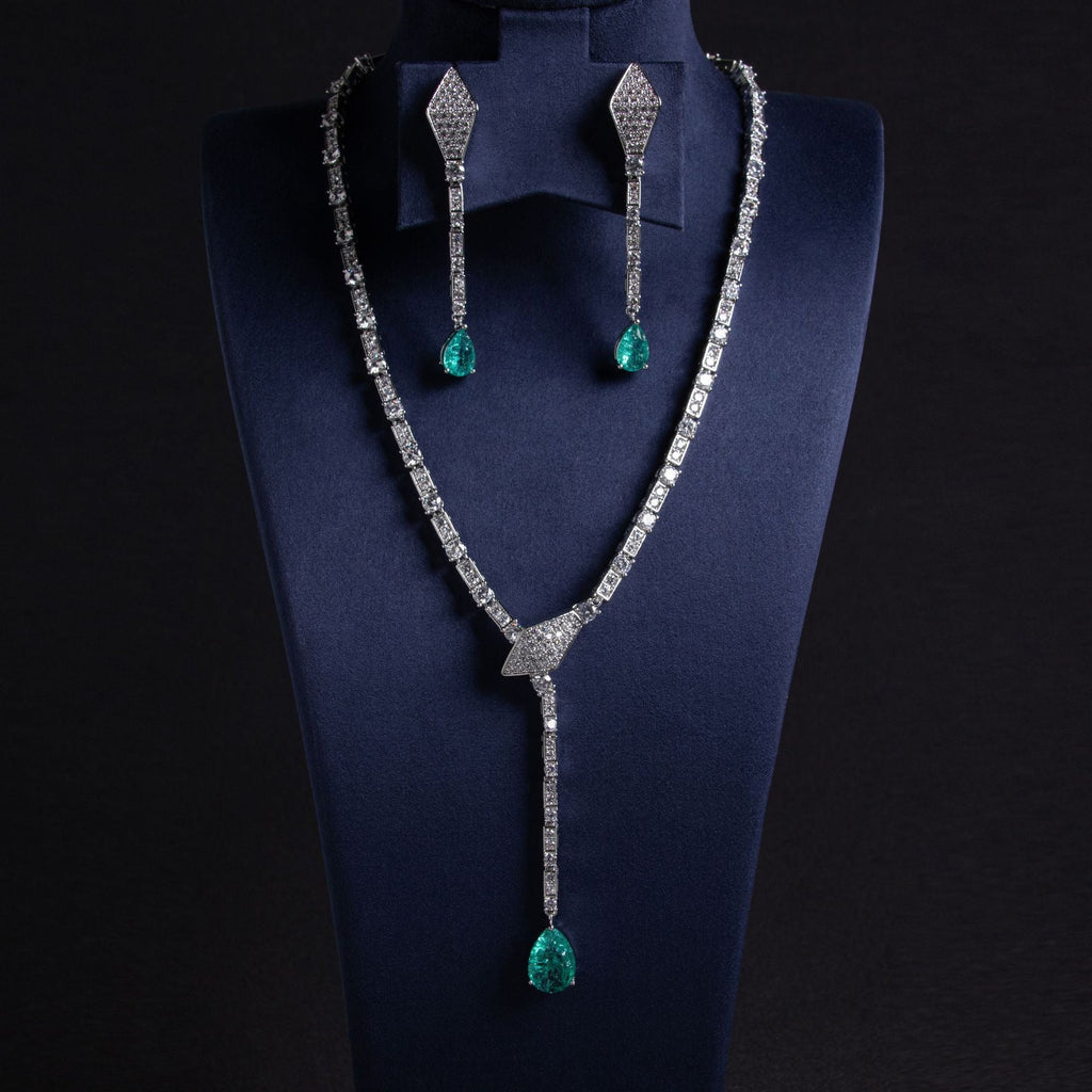 S925 Silver Snake-Shaped Necklace Set with Full Zirconia Pave