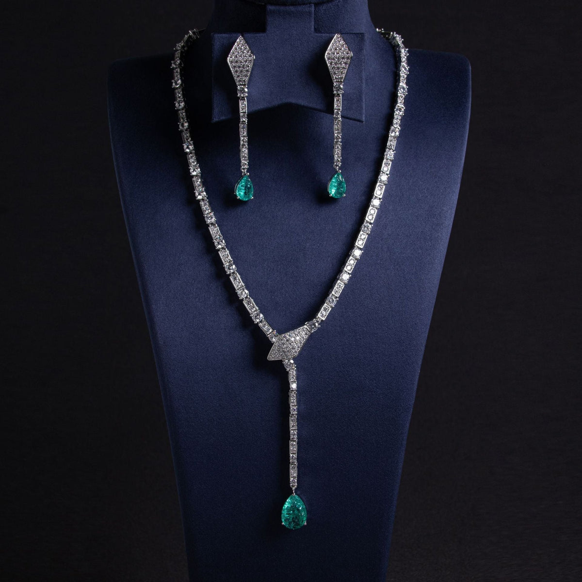 S925 Silver Snake-Shaped Necklace Set with Full Zirconia Pave