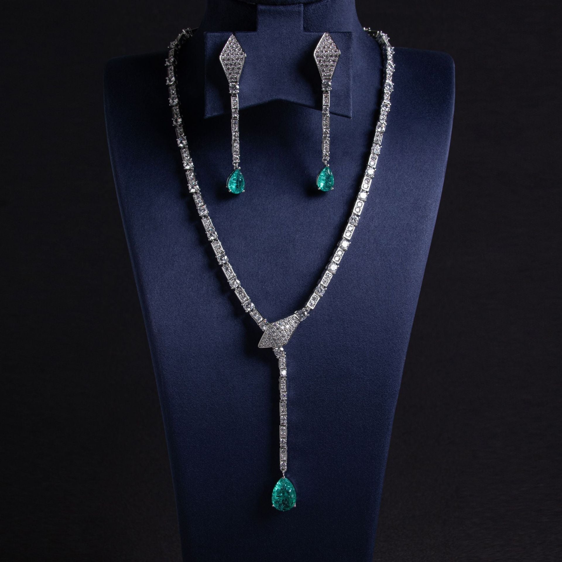 S925 Silver Snake-Shaped Necklace Set with Full Zirconia Pave