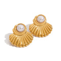 18K gold geometric inlaid pearls exquisite design noble earrings