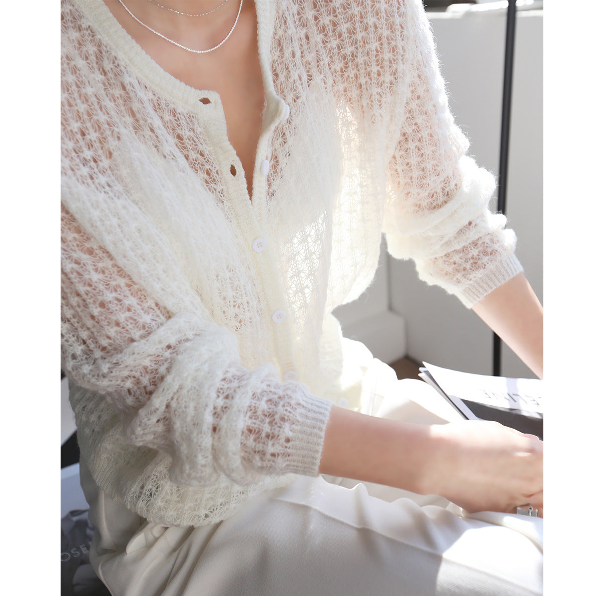 Women’s Mohair Crochet Knit Cardigan