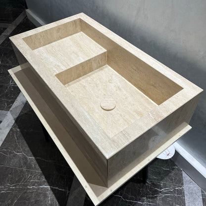 Travertine Handcrafted Custom Bathroom Sink with Natural Veining