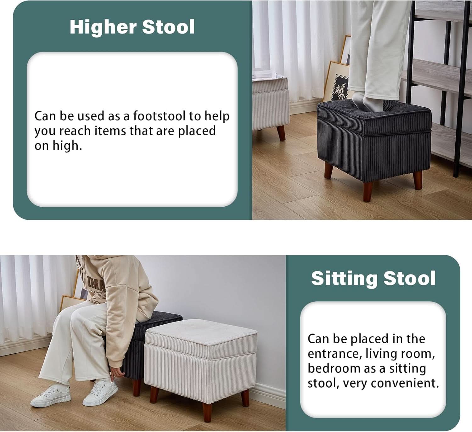 Storage Ottoman With Adjustable Lid Footrest Charcoalgray