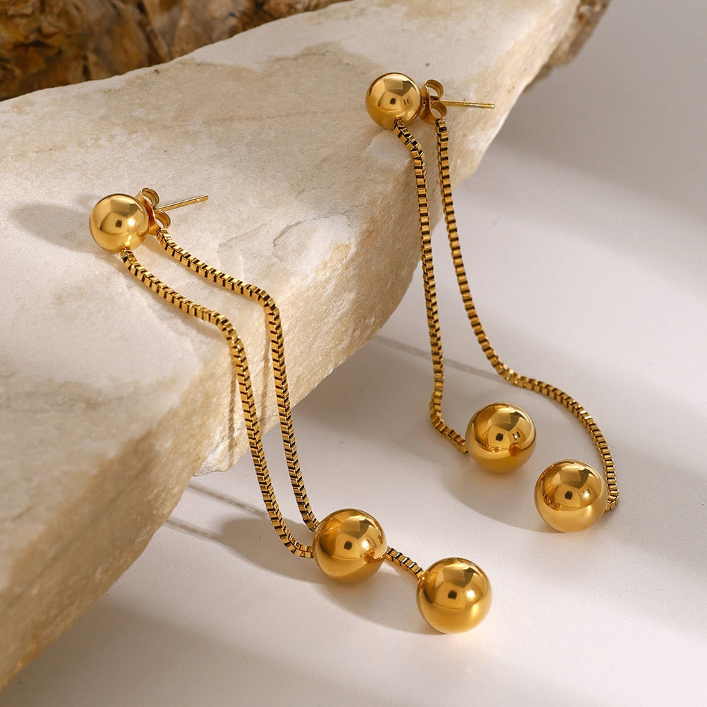 18K gold noble round beads with tassel design light luxury style earrings