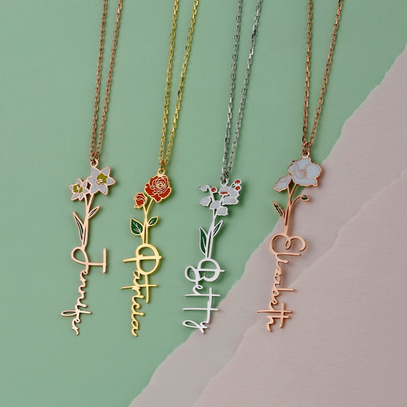 Personalized Birth Flower & Name Necklace