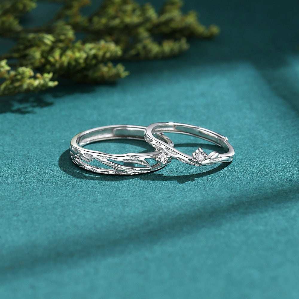 S925 sterling silver Chinese style couple engagement ring