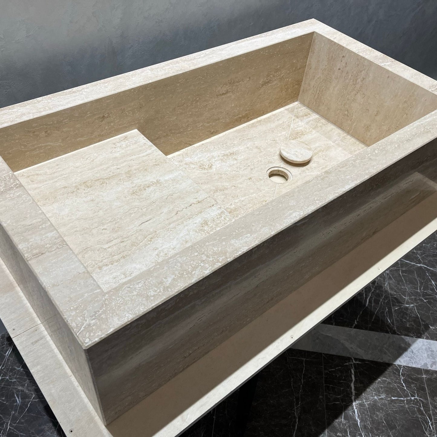 Travertine Handcrafted Custom Bathroom Sink with Natural Veining