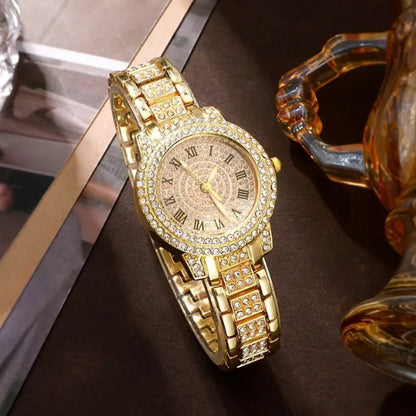 Ladies' High-end Watch With Diamond Studded Full Diamond Steel Linked List