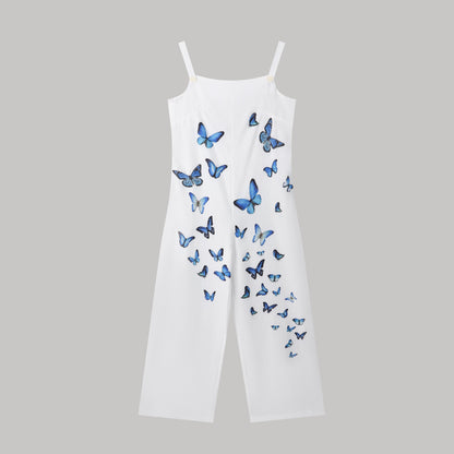 Women's Butterfly Print Overalls – Sleeveless Loose Fit Suspender Pants