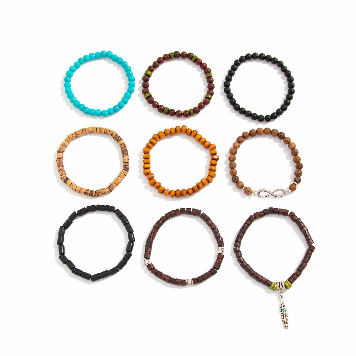 Retro ethnic style bull head turquoise beaded elastic bracelet