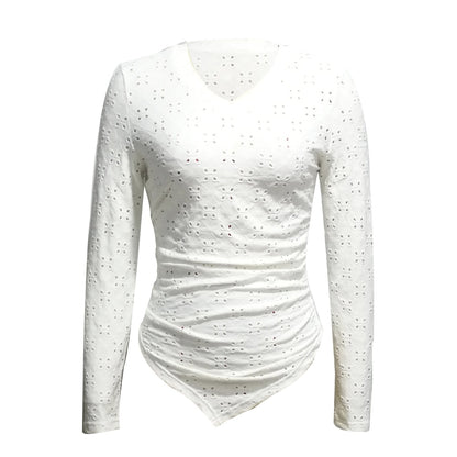 Women’s Hollow Out V-Neck Long Sleeve Top