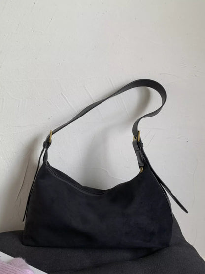 Solid Color Suede Hobo Crossbody Bag