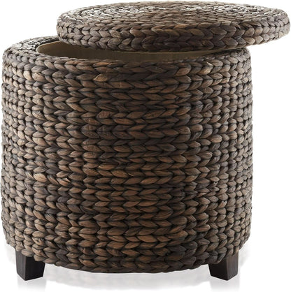 Espresso Handwoven Water Hyacinth Seventeen Inch Ottoman
