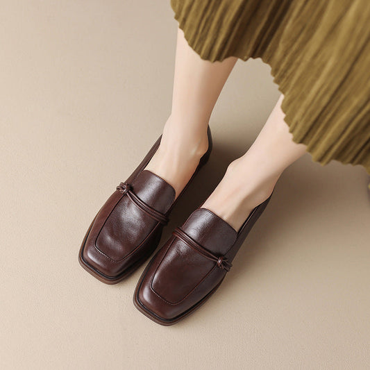 Women’s Retro Minimalist Mid-Heel Leather Shoes