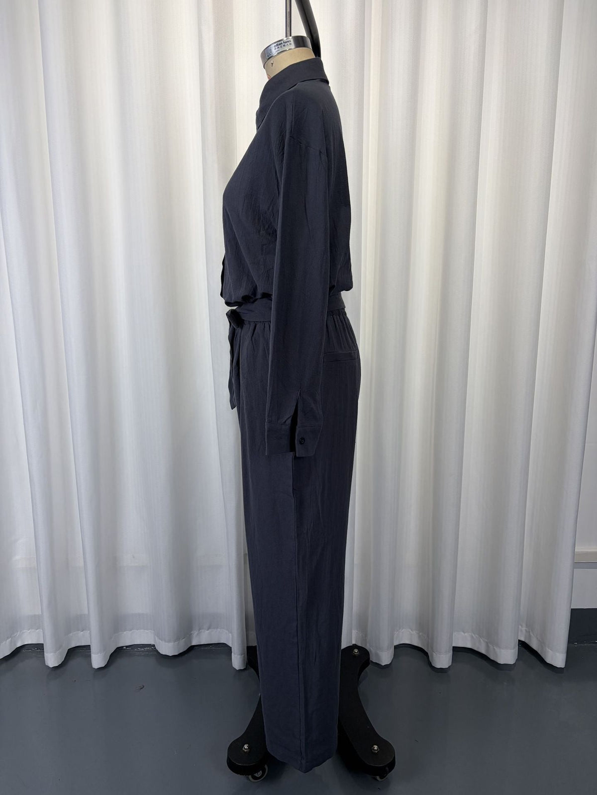 Linen-Look Shirt & Wide-Leg Trouser Set | Drawstring Waist 2-Piece | Gray