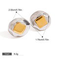 18K gold geometric inlay with gold and silver color matching design unique personality earrings