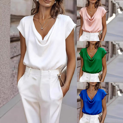 Women's Short-Sleeve Turtleneck Top – Loose Fit Casual Pullover