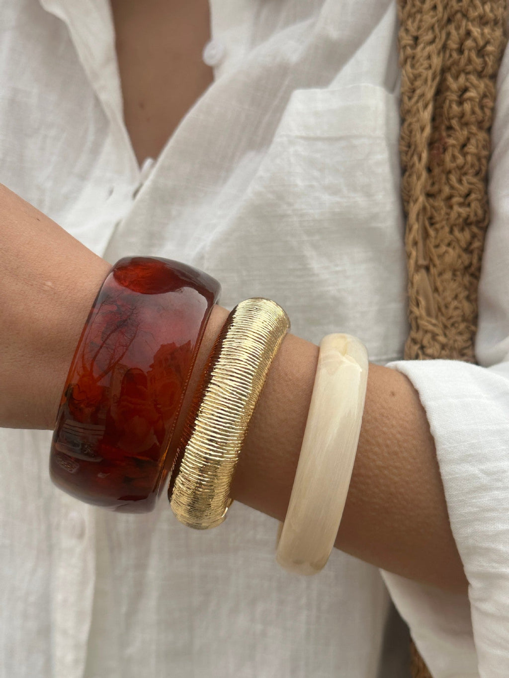 Amber Resin Bangle Stack Bracelet Set