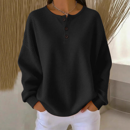 Women's Round Neck Solid Color Pullover Loose Top | Long & Short Sleeve