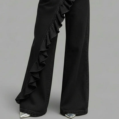 Women's Vintage Irregular Mid-Waist Slim Denim Jeans – Dark Blue, Light Blue, Black