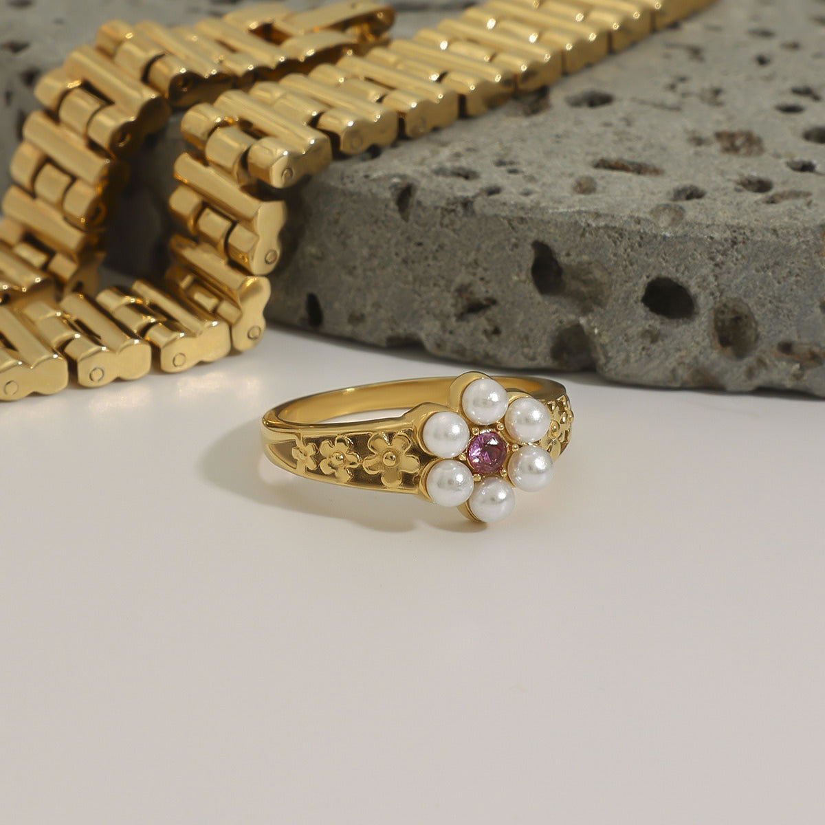 Pearl ring titanium steel ring