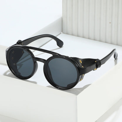 Retro Round Leather Frame Sunglasses – Vintage Fashion Eyewear