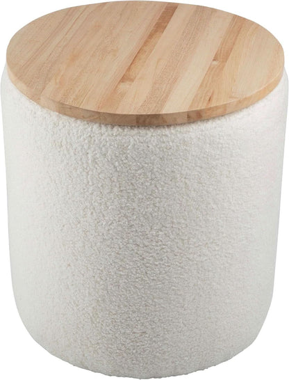 Cream Textured Storage Ottoman Removable Lid Walnut