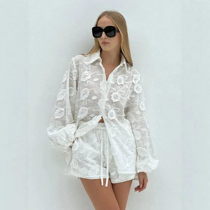 Embroidered Cotton Shirt & Shorts Two-Piece Set