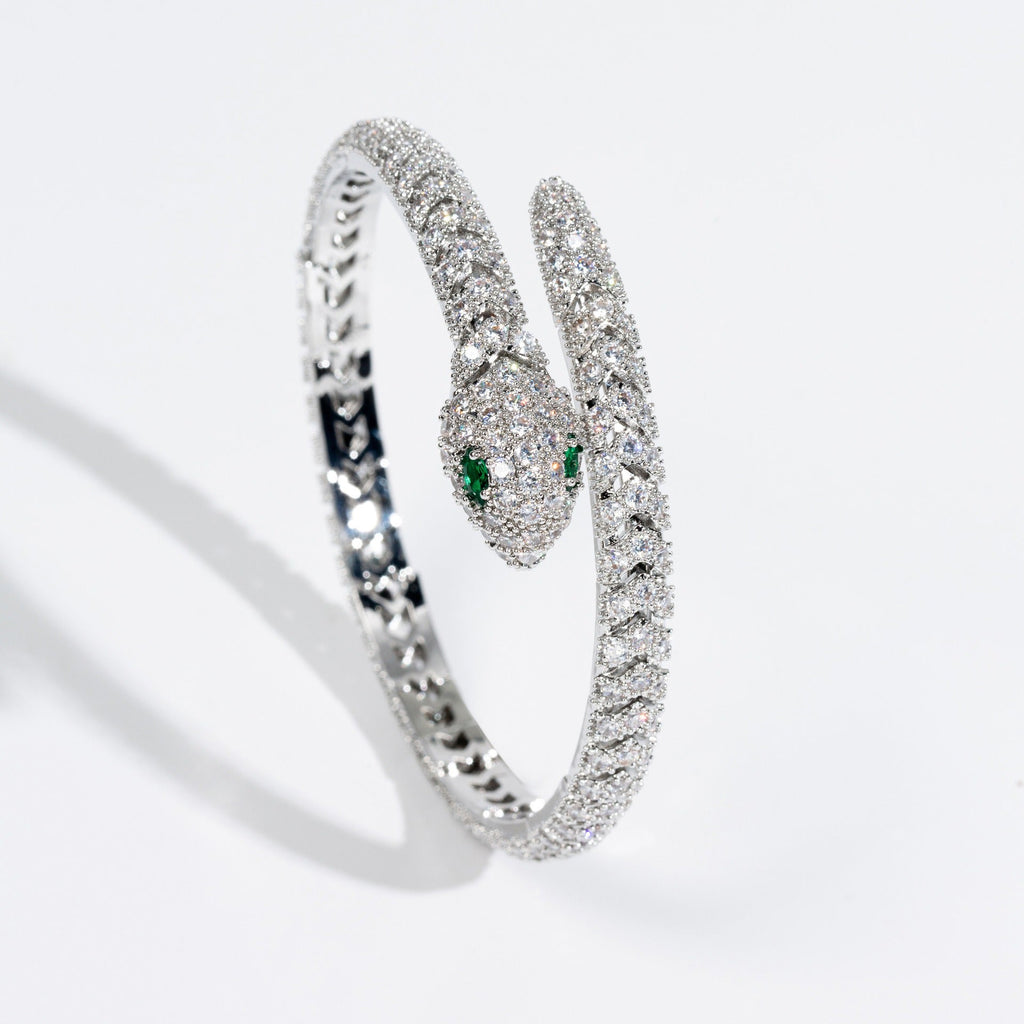 Women's 18K Gold Snakebone Open Bangle with Full Diamond Setting