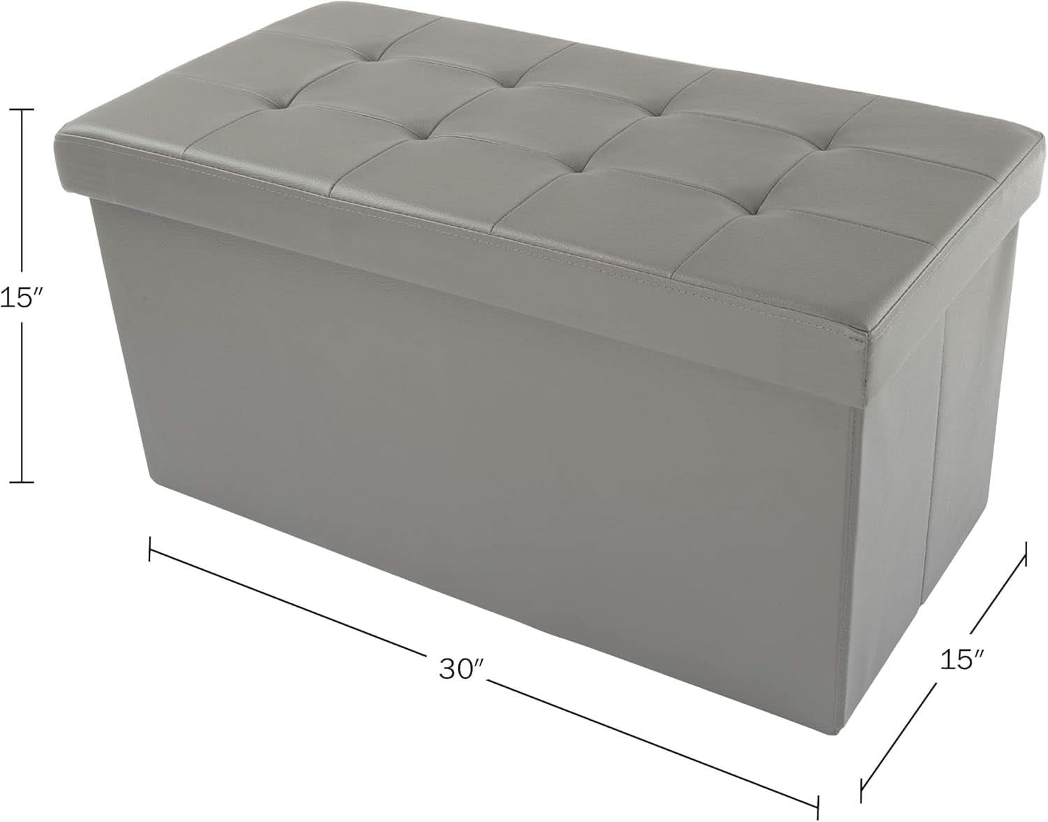 Storage Ottoman Bench 30 Inch Gray Removable Divider
