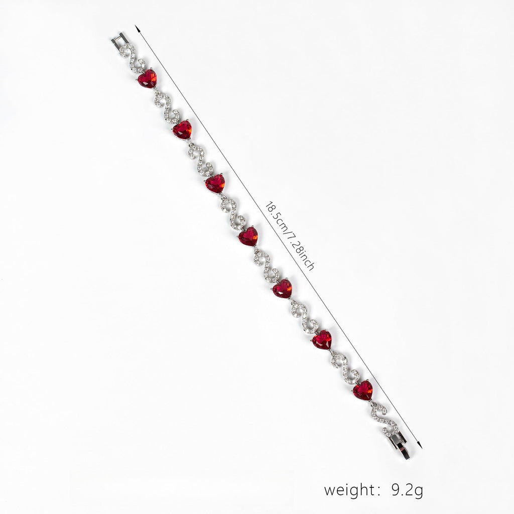 S925 Silver Number-Spliced Heart & Cubic Zirconia Bracelet