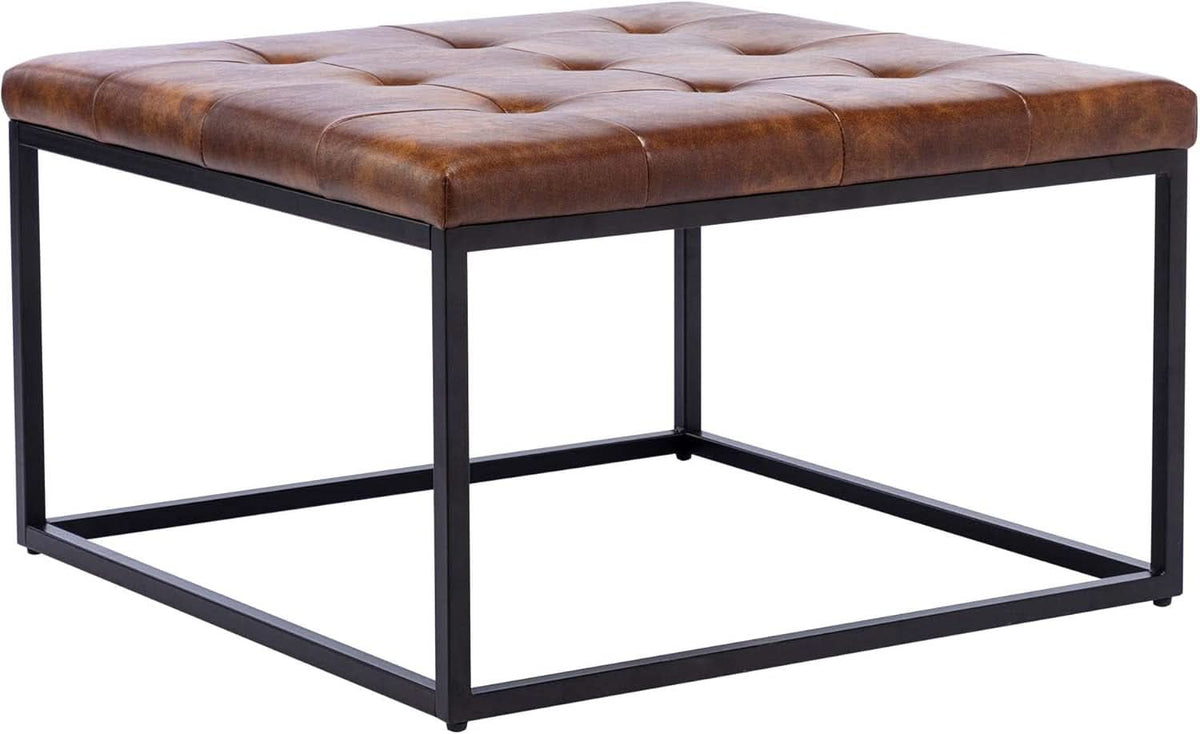 Yellowish-Brown Faux Leather Ottoman Coffee Table Sturdy