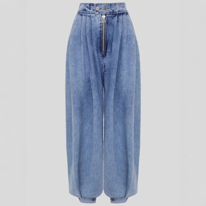 High Waisted Leg-Tie Jeans – Zipper Detail Button Closure Long Pants