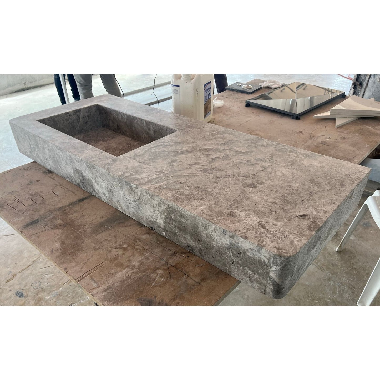 Tundra Grey Marble Handcrafted Vanity Sink - Luxury Bathroom